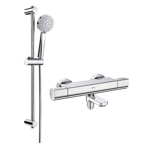 Roca T-1000 термостатичен смесител с чучур и тръбно окачване - хром комплект за вана/душ в онлайн магазин KERANOVA