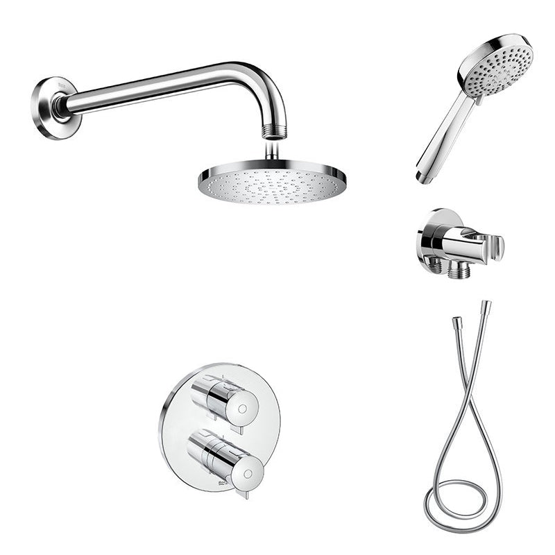 Roca T-500 термостатичен душ комплект за вграждане хромен комплект за баня с душ глава, слушалка 3 функции и гъвкав сатен шлаух - KERANOVA