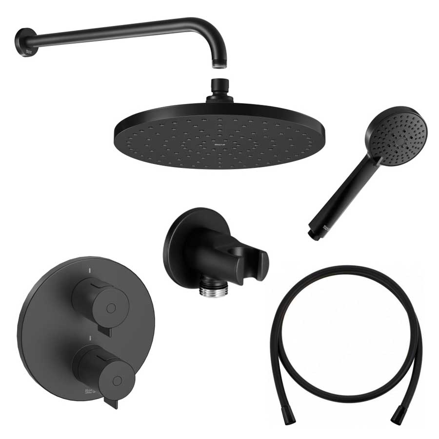 Roca T-500 Matt Black термостатичен душ за вграждане - черен мат комплект вграден термостатичен душ за баня KERANOVA