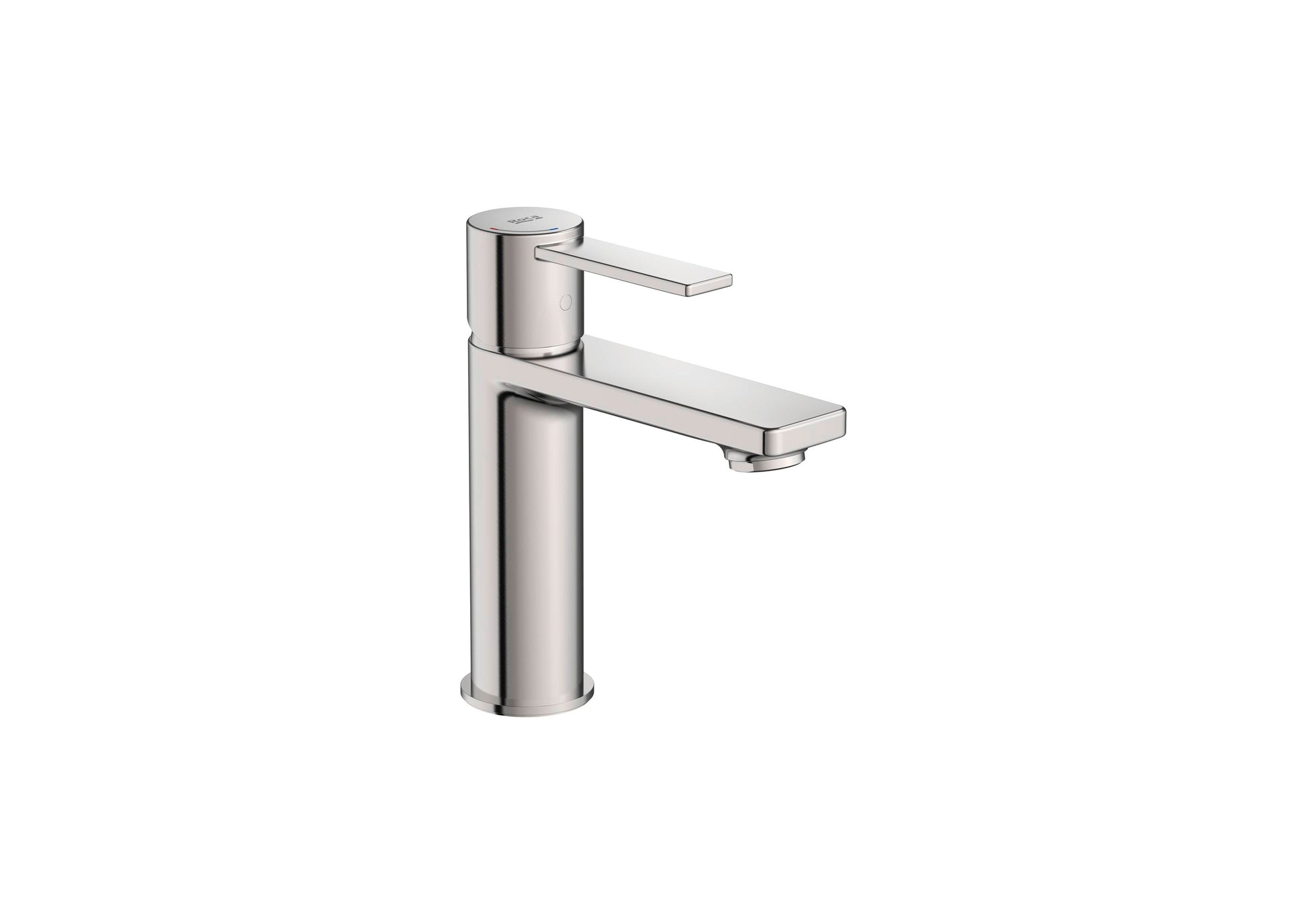 Alt Tag: Roca Targa Stainless Steel смесител за мивка - сатен за умивалник, сатенено покритие, водоспестяващ, KERANOVA онлайн магазин