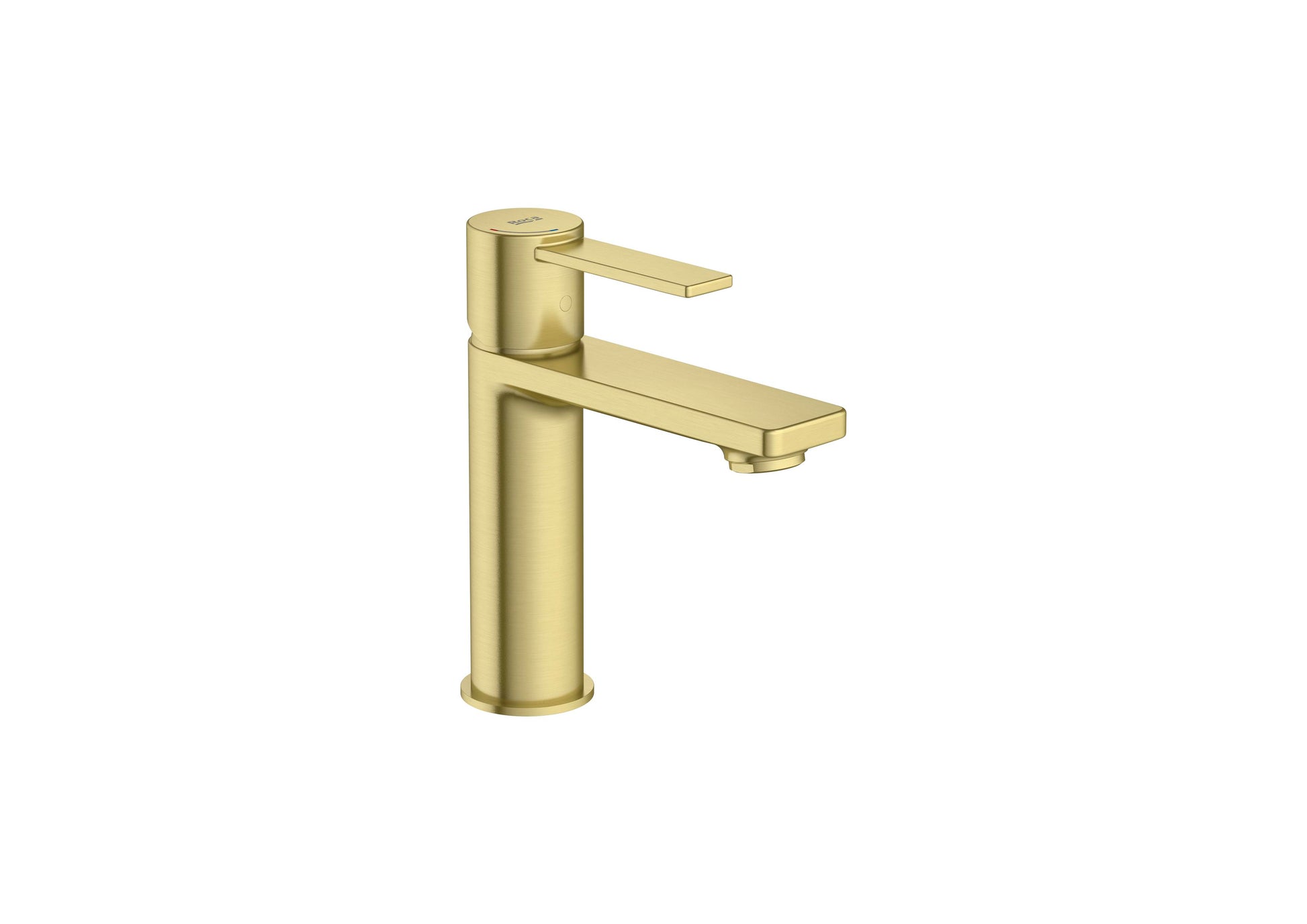 Alt Tag: Roca Targa Brushed Brass смесител за мивка - драскан месинг, луксозен еднодупков смесител за умивалник в онлайн магазин KERANOVA