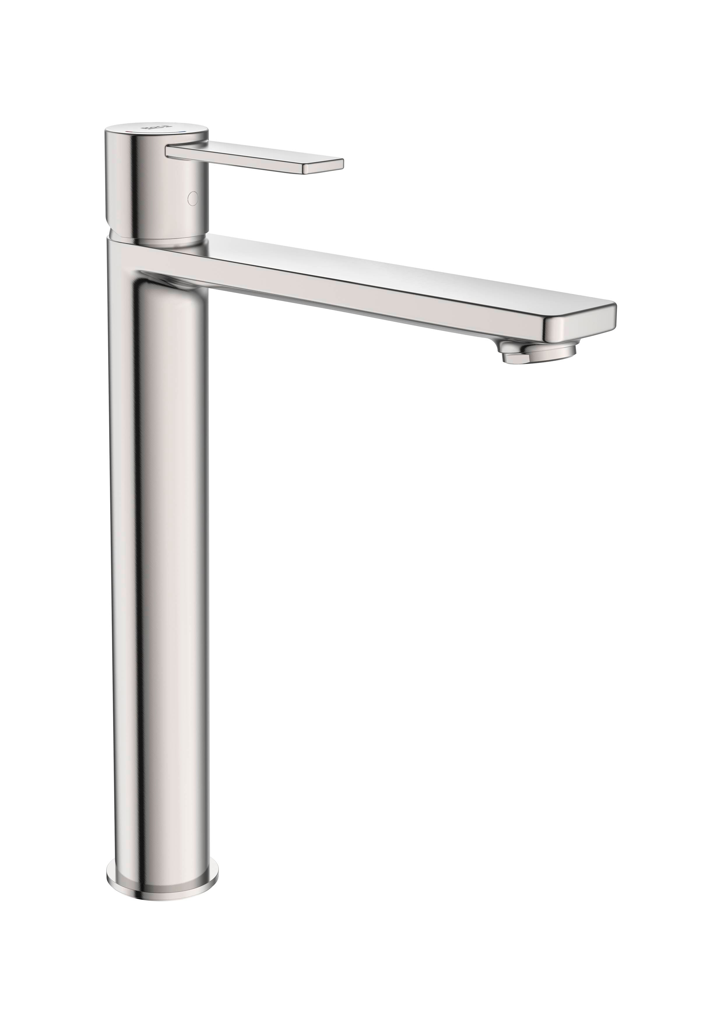 Roca Targa Stainless Steel висок смесител за мивка - сатен, висок чучур, сатеново покритие, онлайн магазин KERANOVA