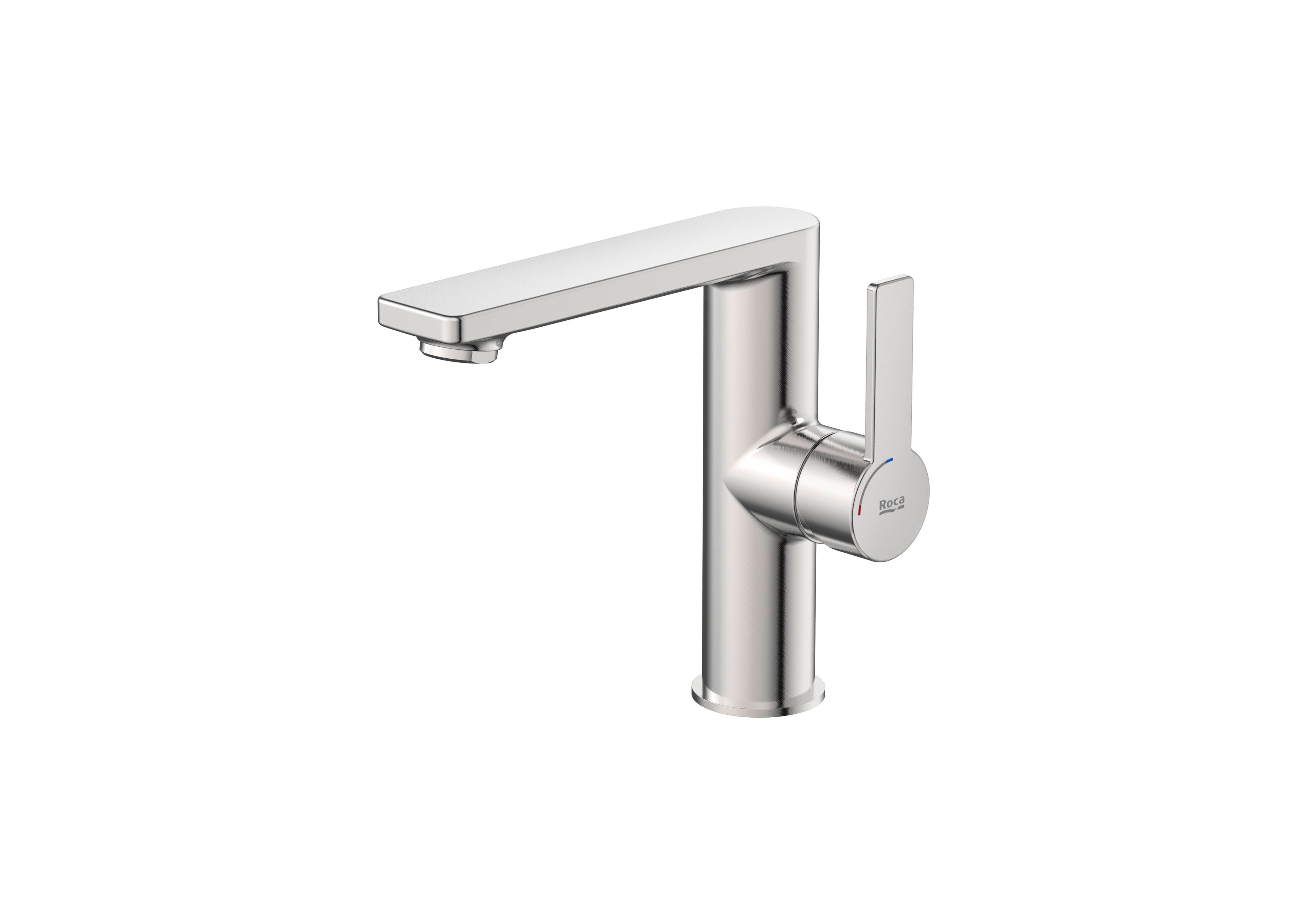 Roca Targa Stainless Steel смесител за мивка - сатен, едноръкохватков умивалник с ClickClack и керамична глава, онлайн магазин KERANOVA