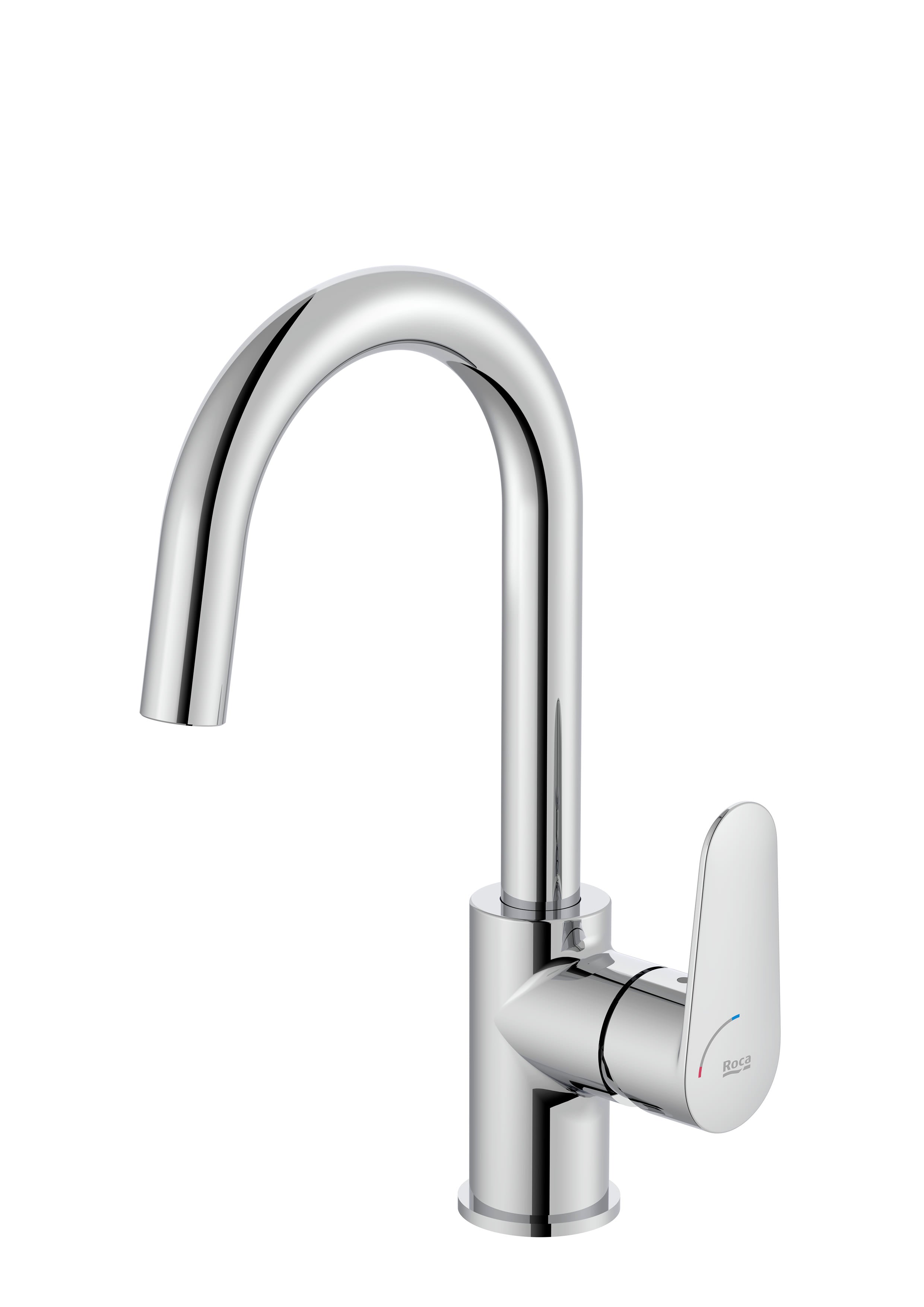 Roca Victoria Plus смесител за мивка с високо чучур, хром, едноръкохватков, click-clack и гъвкави захранващи връзки - KERANOVA
