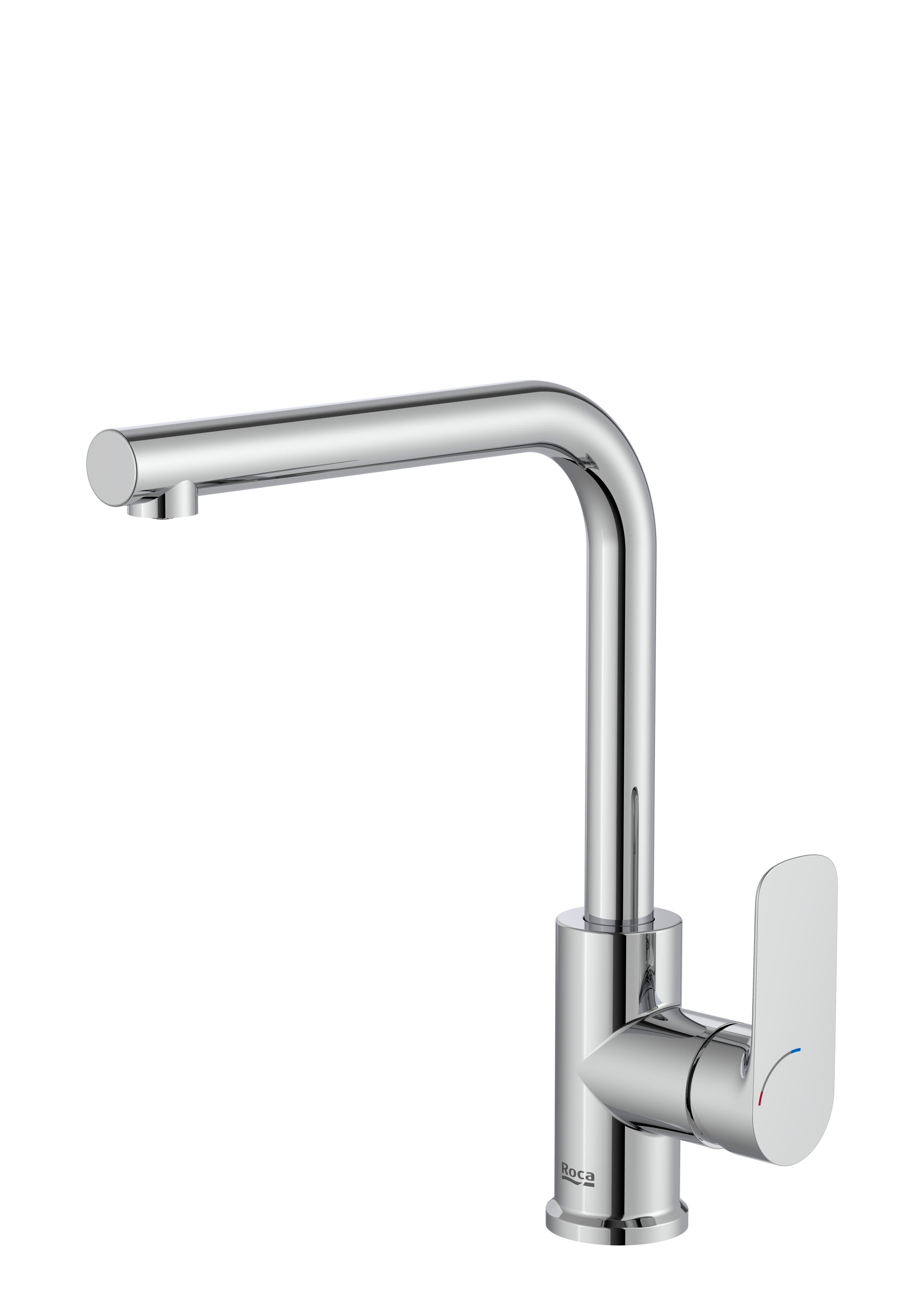 Roca Cala кухненски смесител хром, едноръкохватков смесител с въртящ се висок чучур за кухненска мивка – онлайн магазин KERANOVA