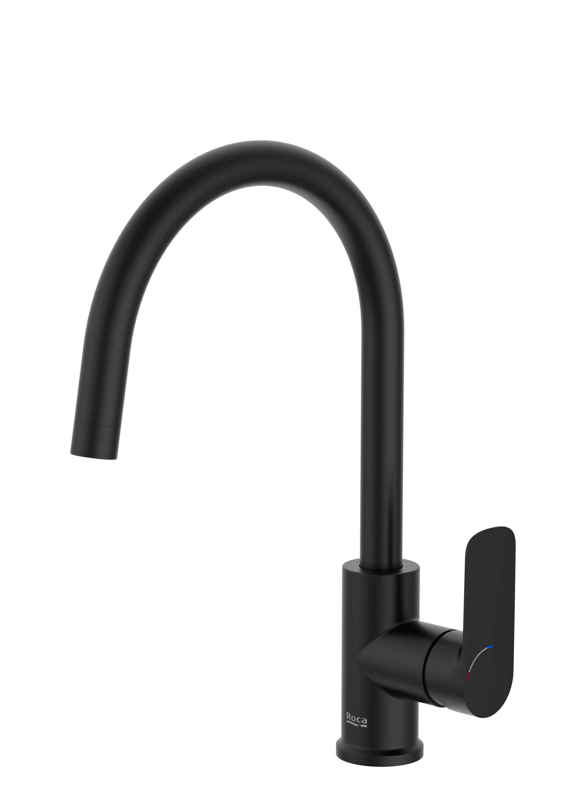 Roca Cala Matt Black кухненски смесител - черен мат за кухненска мивка, едноръкохватков, въртящ се чучур, онлайн магазин KERANOVA