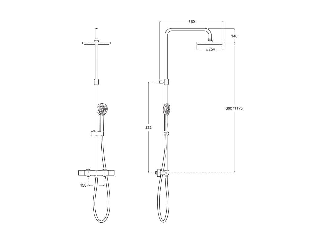 Roca Even-T Round душ колона с термостат и пита Ф25,4 см. – технически чертеж на хромирана душ колона с термостат и слушалка, онлайн магазин KERANOVA