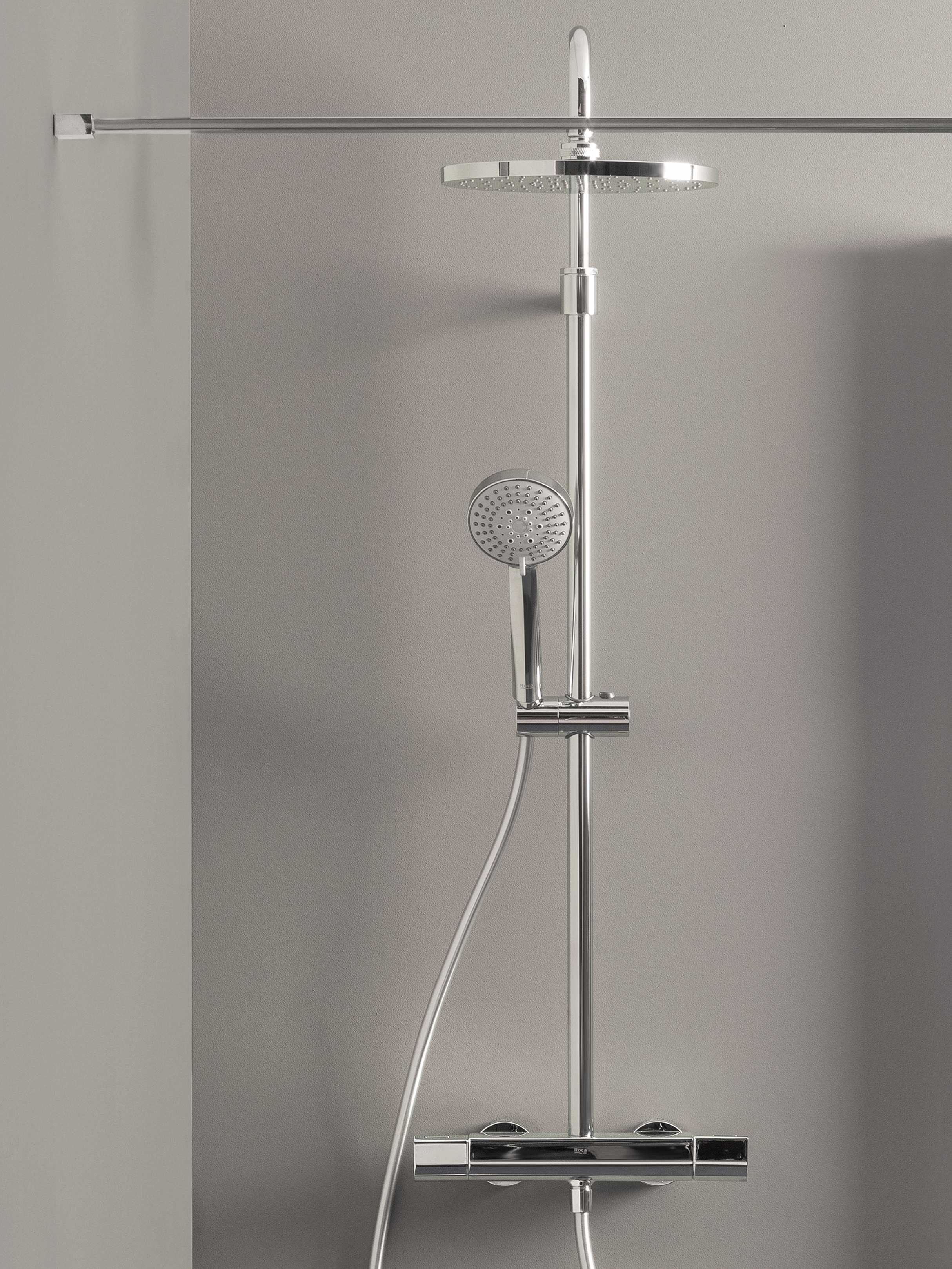 Alt Tag: Roca Even-T Round душ колона с термостат и пита Ф25,4 см. хром, стенен комплект с душ слушалка и термостат - KERANOVA