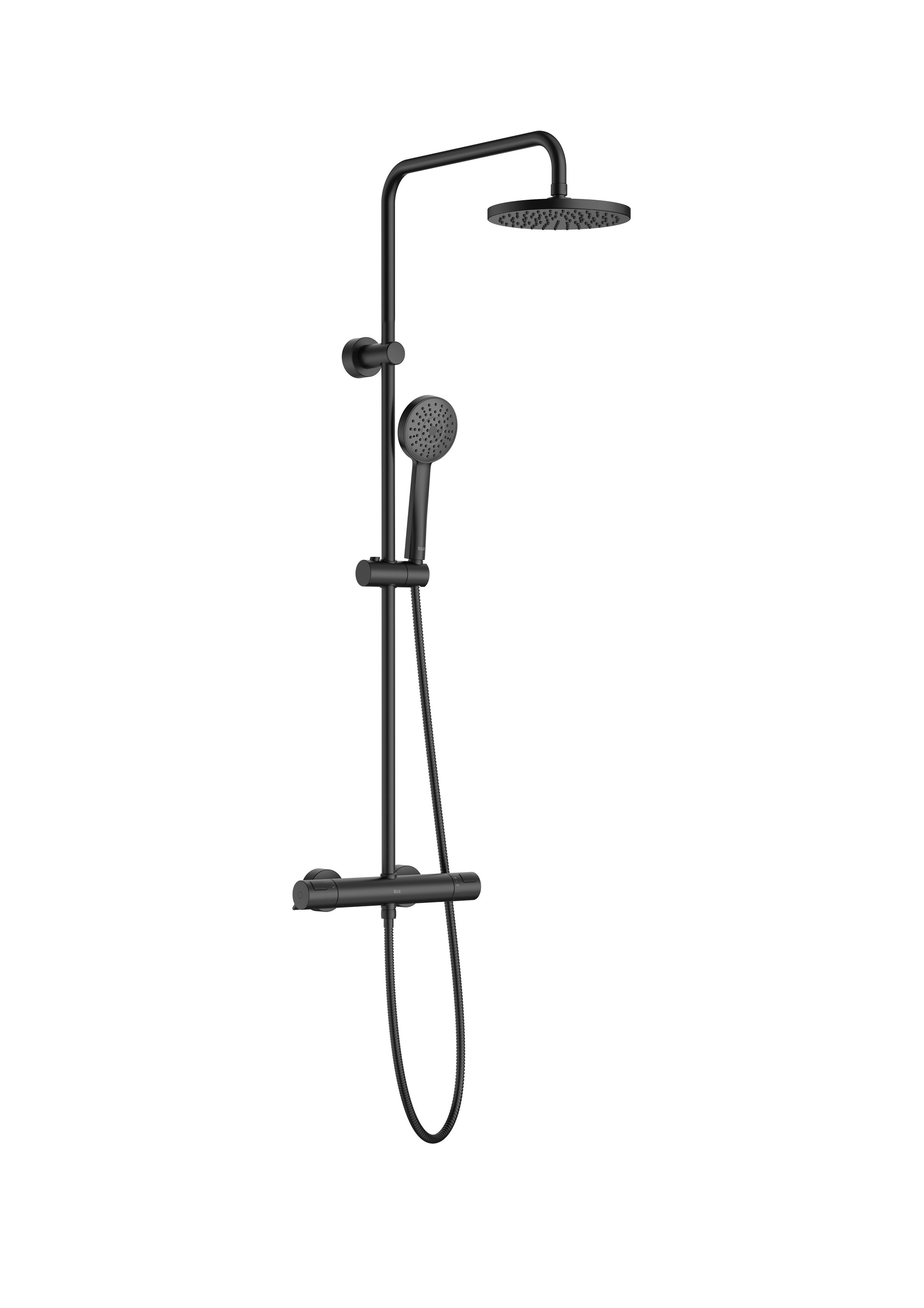 Roca Victoria Basic Matt Black душ колона с термостат и кръгла пита - матов черен душ комплект за стенен монтаж, термостат, кръгла пита