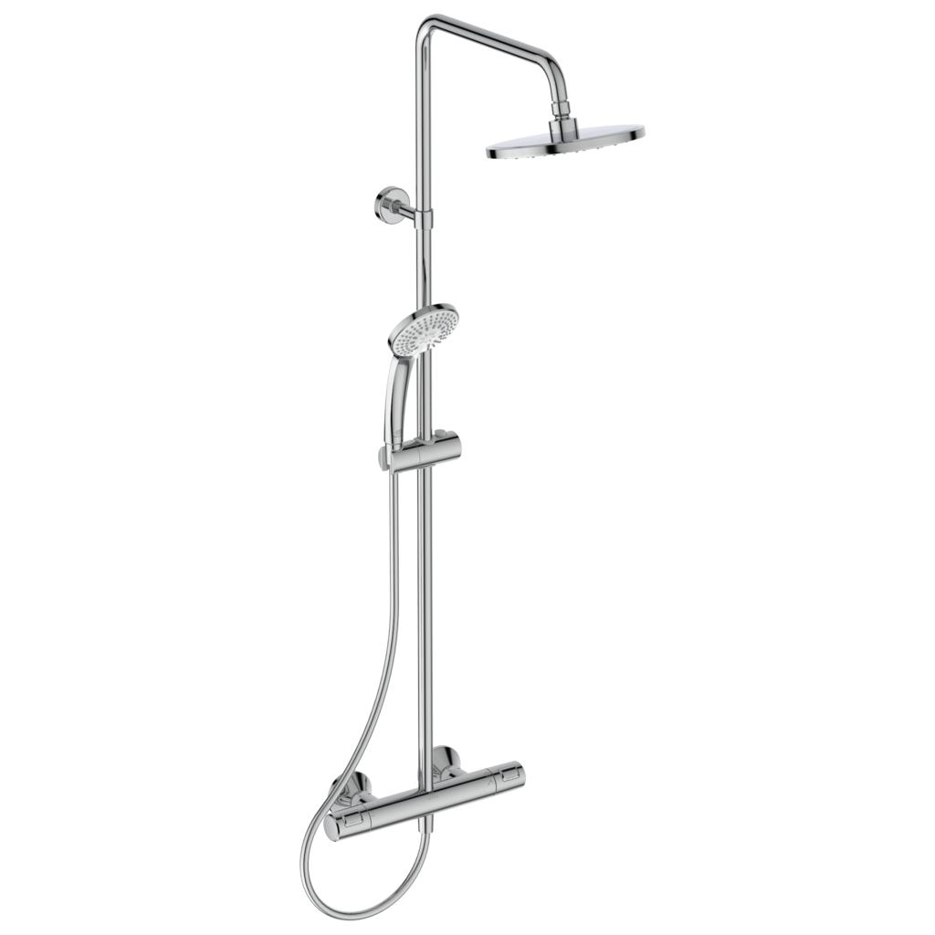 Термостатна душ колона Ceratherm T25 - Ideal Standard хром, стенна душ система с термостат, ръчен и над глава душ, KERANOVA онлайн магазин