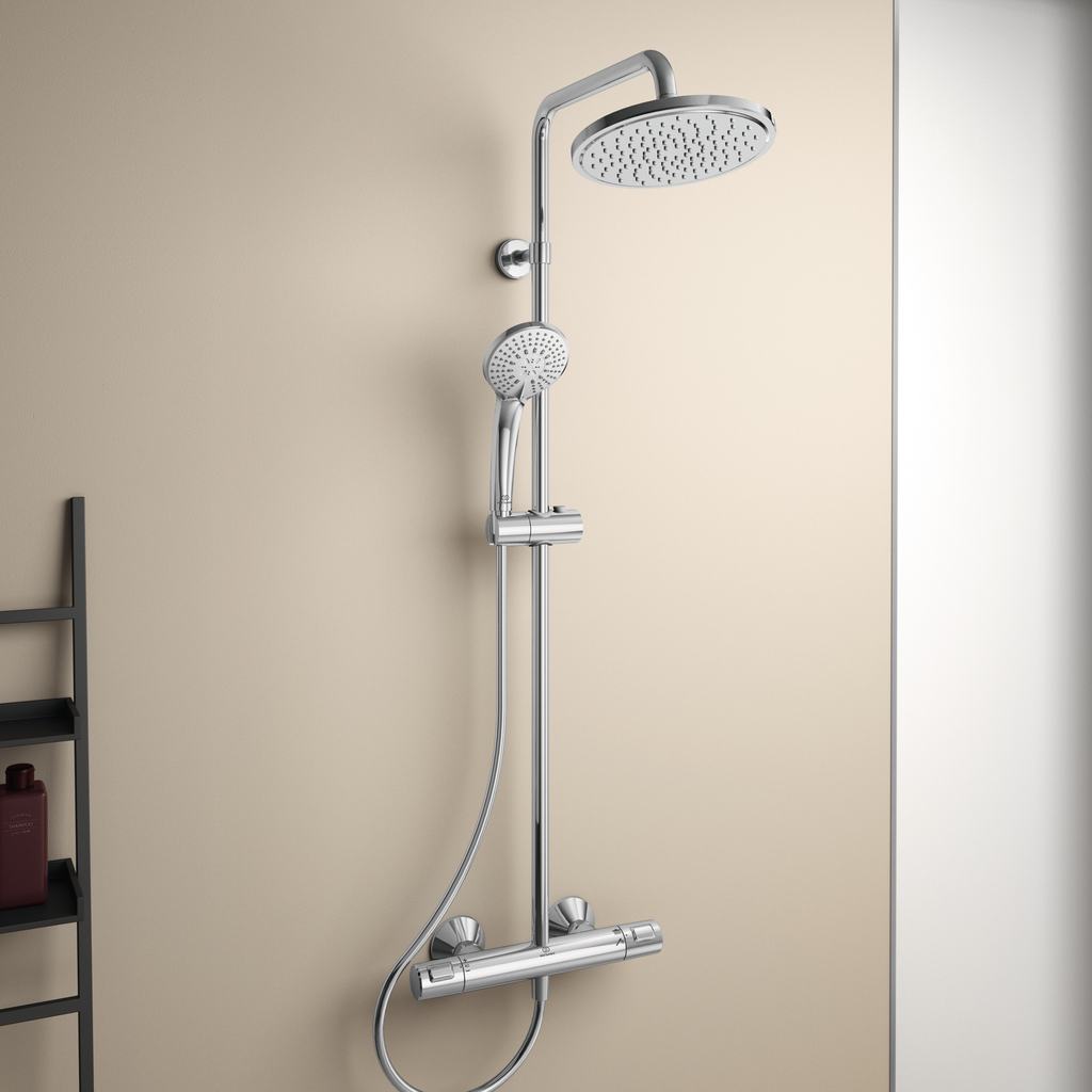 Термостатна душ колона Ceratherm T25 - Ideal Standard хром, стенна душ система с термостат и голяма квадратна душ глава, KERANOVA