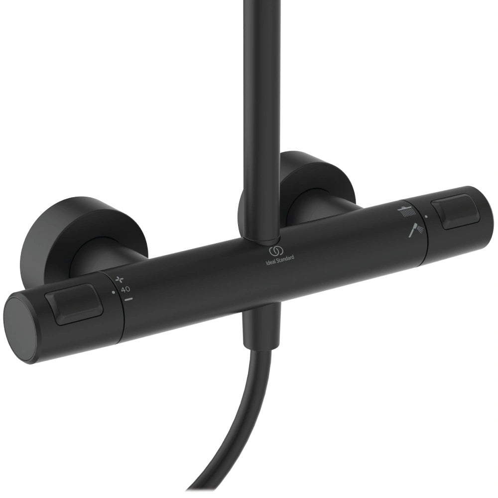 Термостатна душ колона Ceratherm T25+ Silk Black - Ideal Standard, черен стенен термостатен смесител за душ, KERANOVA