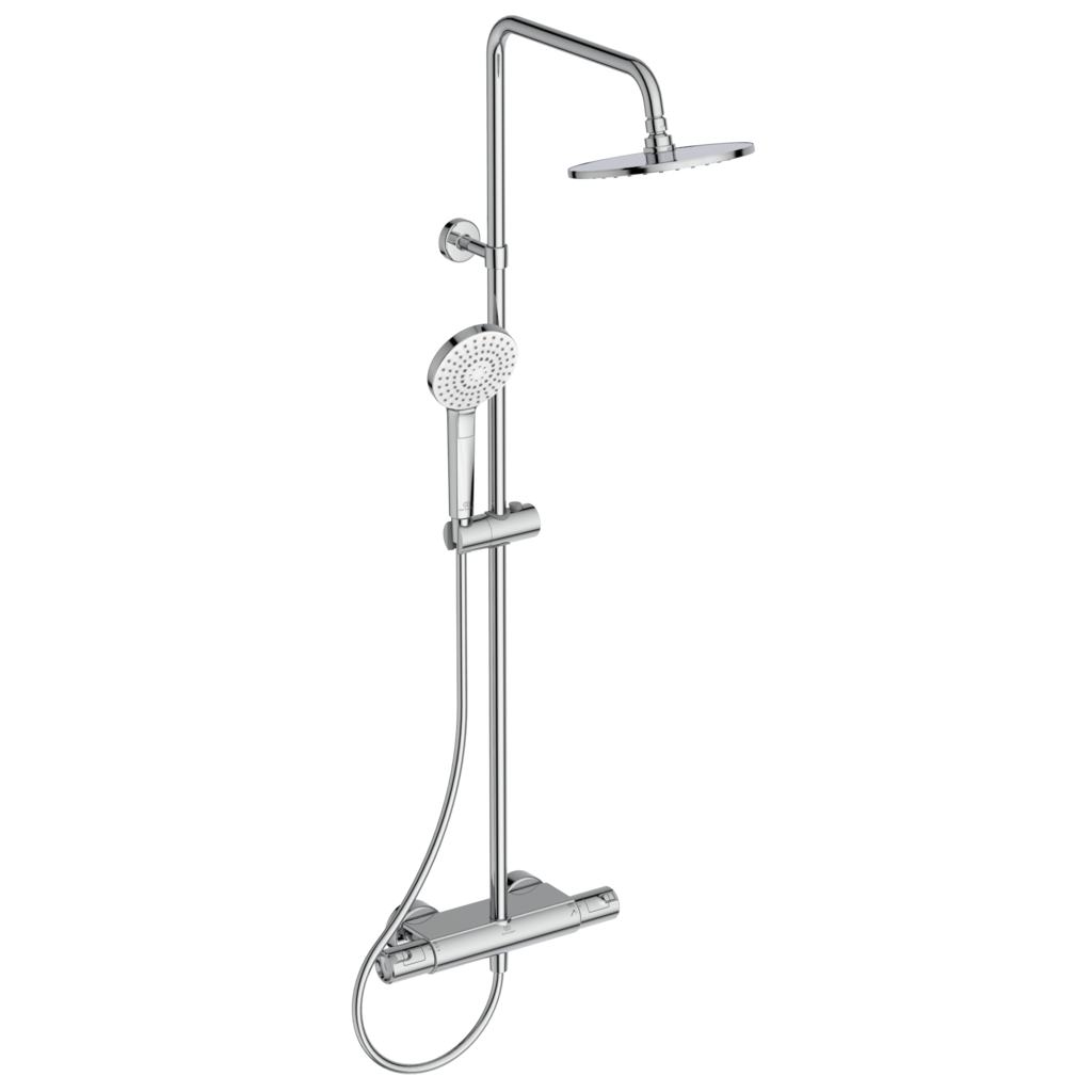 Термостатна душ колона Ceratherm T50 - Ideal Standard, хромирана душ система с ръчен душ и горна душ глава за баня KERANOVA