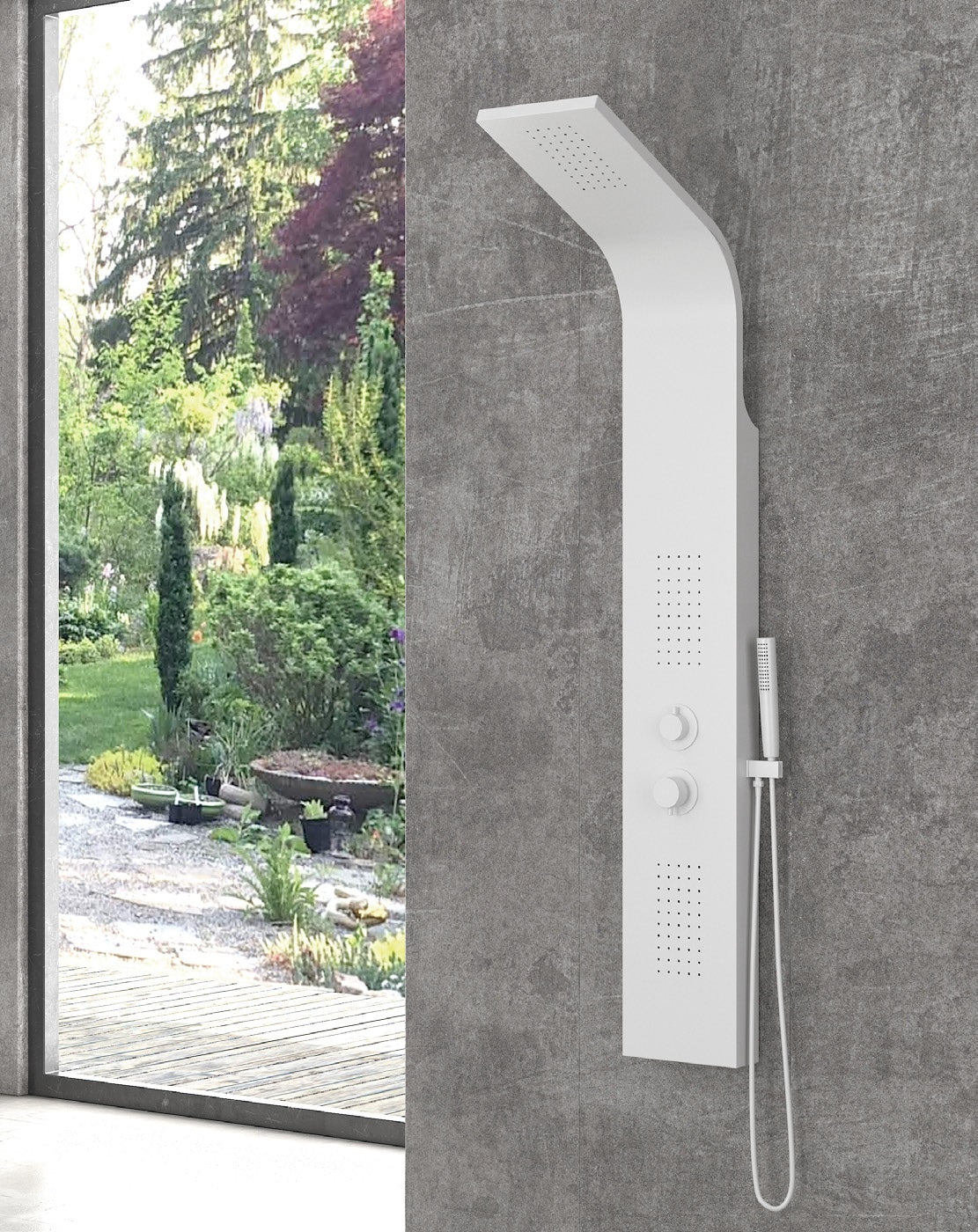 Душ панел в бяло Bianco - алуминиев 140x20 см с хидромасаж и дъждовен ефект, онлайн магазин за обзавеждане за бани KERANOVA