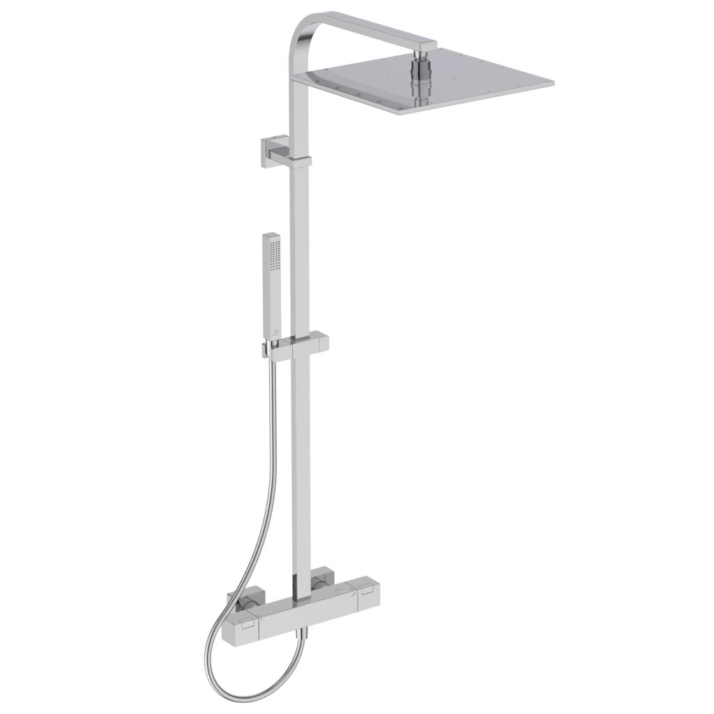 Термостатна душ колона Ceratherm C100 - Ideal Standard, хром, стенен термостатен смесител с тропически душ и ръчен душ - KERANOVA