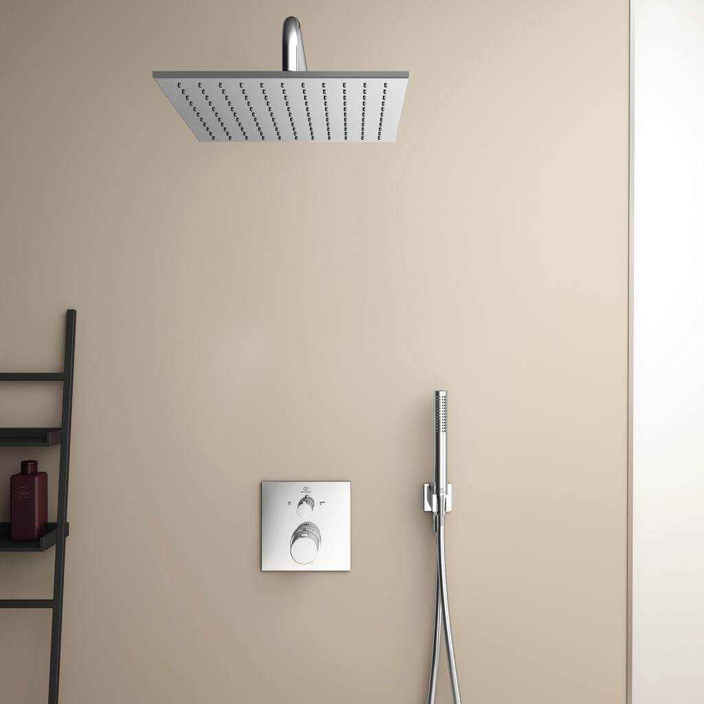 Термостатен комплект за вграждане Ceratherm C100 - Ideal Stadard с квадратно душ корито, ръчен душ и смесител за баня - KERANOVA