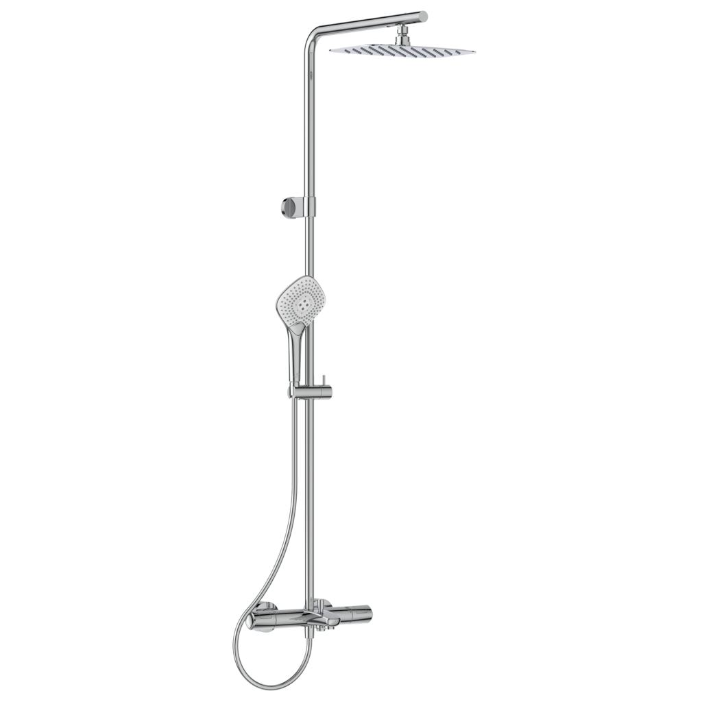 Термостатна душ колона с чучур Ceratherm T100 - Ideal Standard, хром, стенен термостатен смесител с лейка и душ пита - KERANOVA