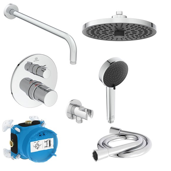 Термостатен комплект за вграждане Ceratherm T100 - Ideal Stadard комплект за баня с душ глава Ø260 mm, ръчен душ и Easy-Box модул