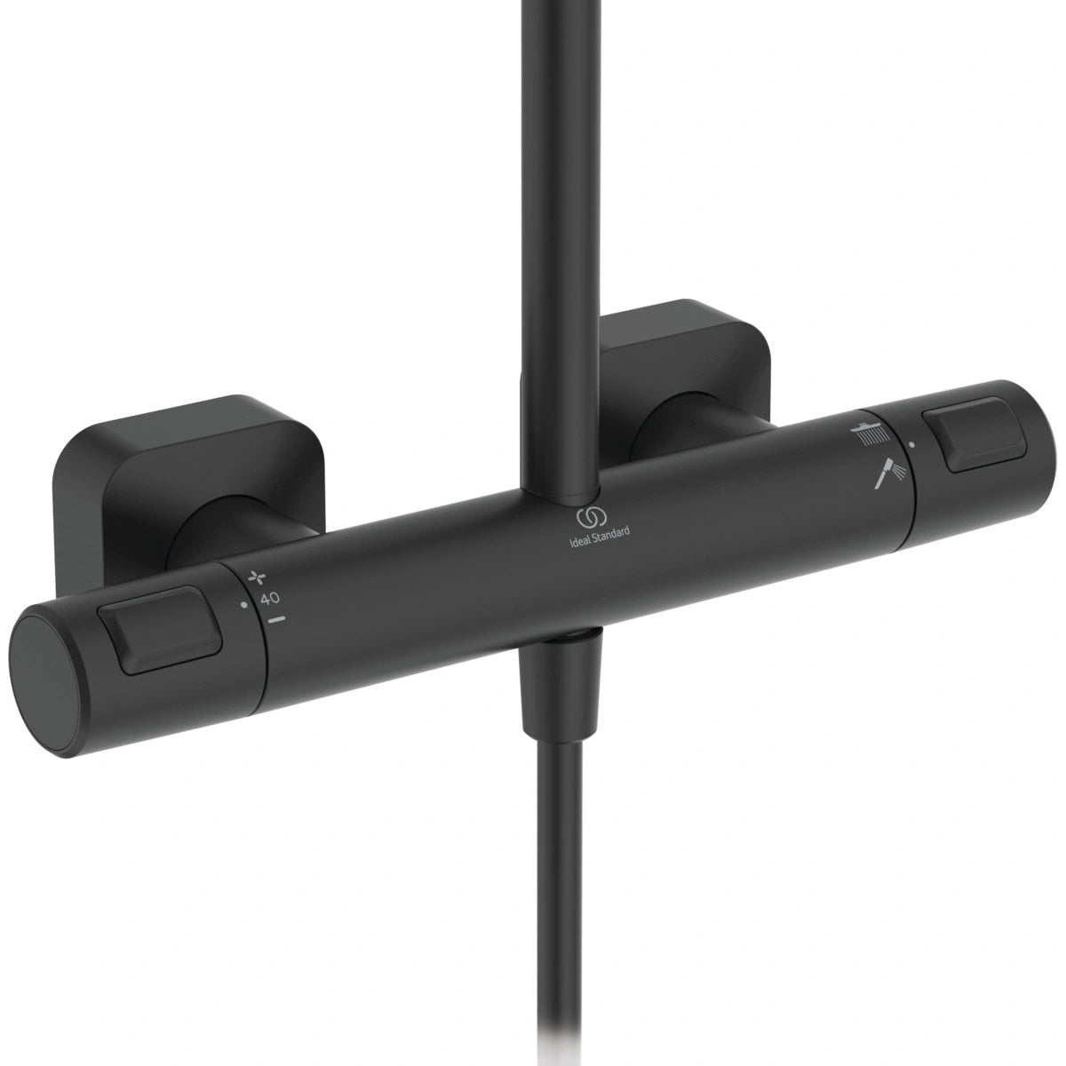 Термостатна душ колона Ceratherm T25 Silk Black - Ideal Standard в черен мат, стенен термостатен смесител с Cool body и ограничител 40°C