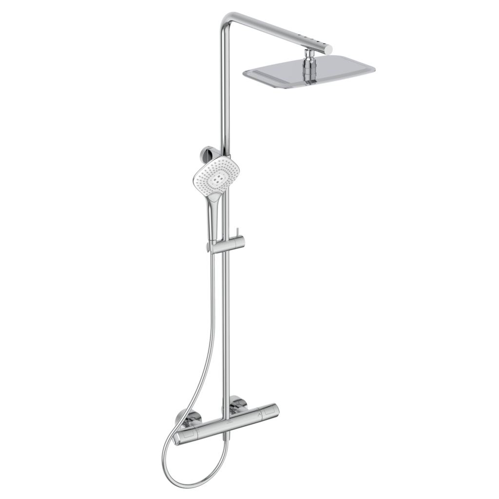 Термостатна душ колона Ceratherm T100 - Ideal Standard, хромирана стенна система с тропически и ръчен душ, KERANOVA онлайн магазин