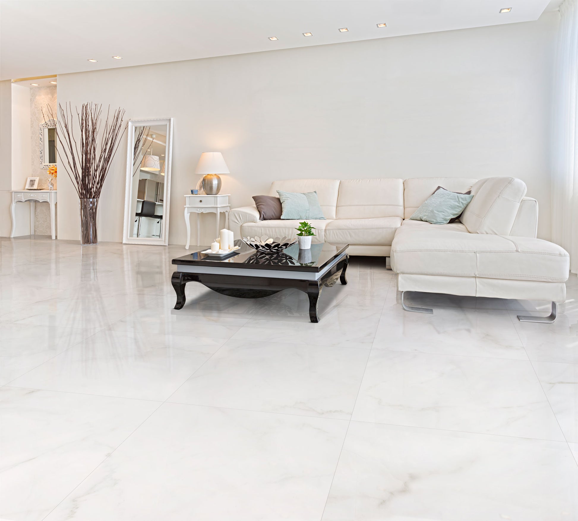 Alexandra White Shiny 59.5x59.5 ITT Ceramic полиран и калиброван гранитогрес за баня и хол от KERANOVA