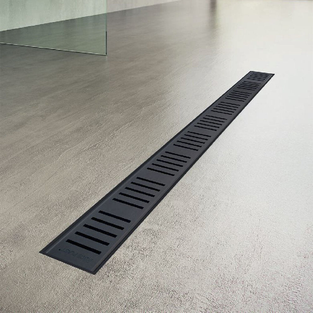 Alcaplast APZ10 Black линеен сифон с метална решетка, воден и сух затвор за бани - KERANOVA онлайн магазин