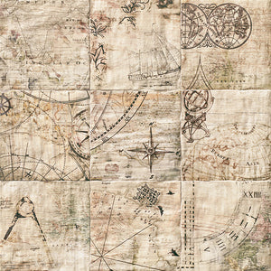 Колониален декоративен панел Colonial Art Indias 20x20 с карта, компас и ветроходни кораби за баня от KERANOVA