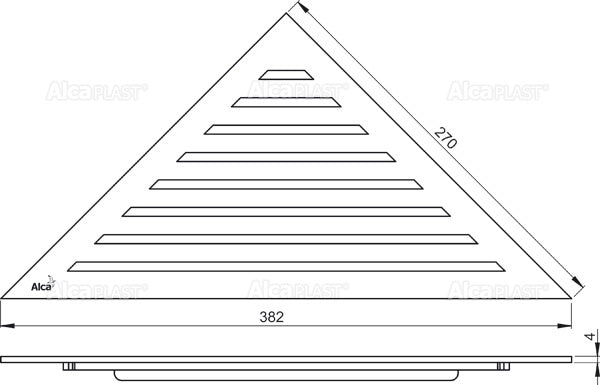 Ъглов подов сифон с триъгълна решетка от неръждаема стомана, страничен изход Ф50 мм, КЕРАНОВА онлайн магазин