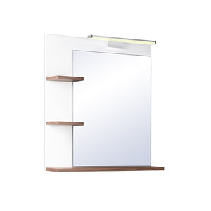 огледало Алекса 65 с бели панели, дървени рафтове и LED осветление за баня - онлайн магазин за обзавеждане KERANOVA