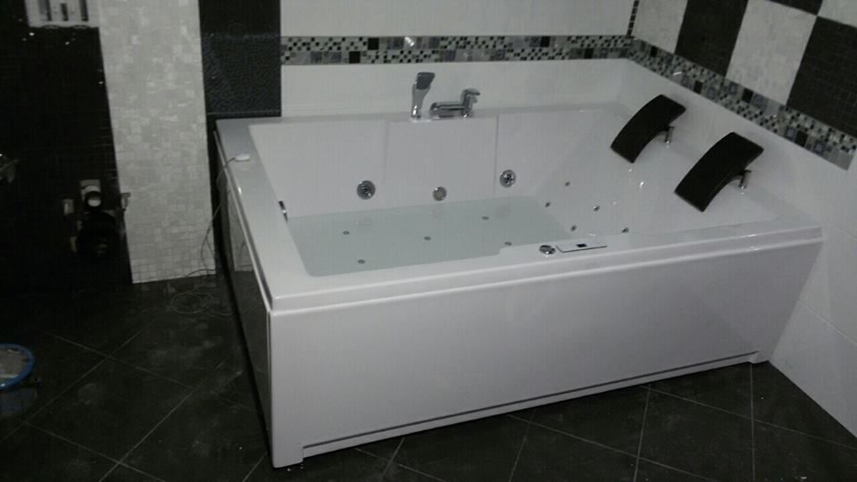 Хидромасажна вана Atina 180x120 см. в бяла правоъгълна конструкция с тесни бордове, PMMA/ABS/GRP, онлайн магазин за обзавеждане за бани KERANOVA