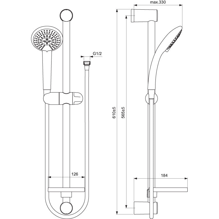 Calista КОМПЛЕКТ 3 В 1 - Vidima душ вентил и ръчен душ с тръбно окачване, технически чертеж, онлайн магазин KERANOVA