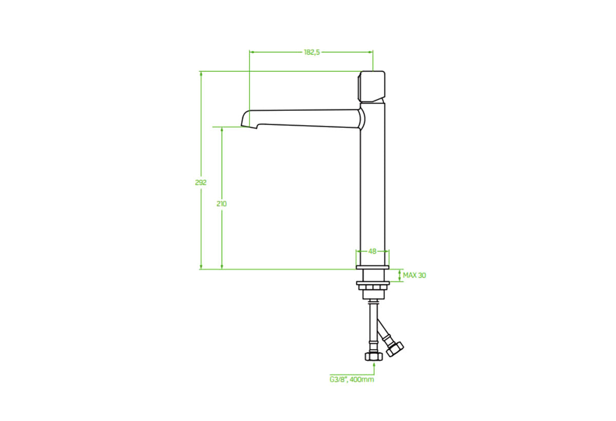 Смесител за мивка Pretto Graphite XL - Laveo в графит, висок дизайн с технически размери, онлайн магазин за обзавеждане за бани KERANOVA