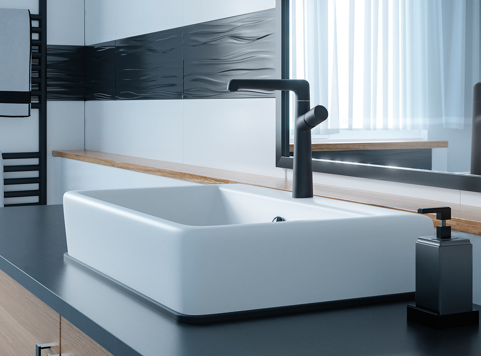 Смесител за мивка Pretto Black XL - Laveo в черен мат на мивка, висок дизайн без изпразнител, онлайн магазин за обзавеждане за бани KERANOVA
