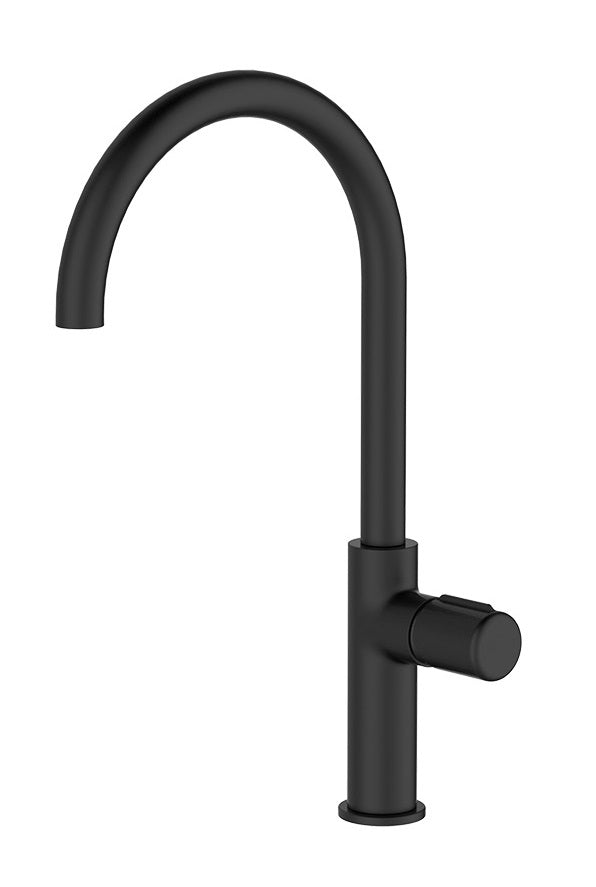 Alt Tag: Кухненски смесител Pretto Black - Laveo едноръкохватков черен смесител с висока чучурка за кухня, онлайн магазин за обзавеждане за бани KERANOVA