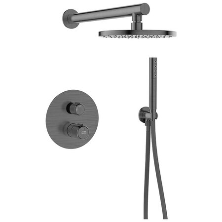 Вградена душ система Pretto Graphite - Laveo в графитен цвят, включва вградено тяло, 25 см душ пита и ръчен душ 150 см за онлайн магазин KERANOVA