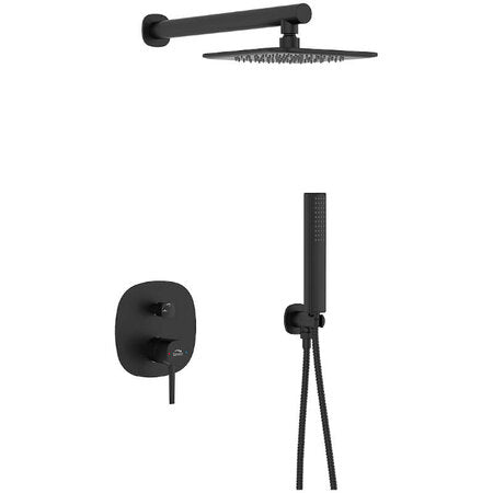 Вградена душ система Pola Black - Laveo в черен мат, вградено тяло, душ пита 39 см, ръчен душ и шлаух за онлайн магазин KERANOVA