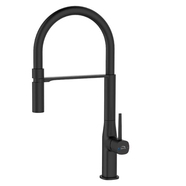 Кухненски смесител Pola Black - Laveo черен едноръкохватков смесител за кухня с изтеглящ душ, Laveo, KERANOVA