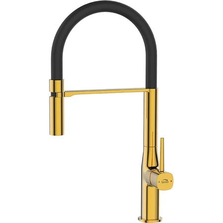 Кухненски смесител Pola Gold Black - Laveo в златно-черен дизайн, едноръкохватков смесител за кухня с подвижен душ и аератор