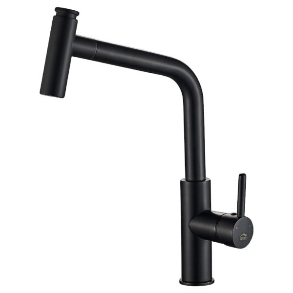 Кухненски смесител Toro Black изтеглящ - Laveo черен едноръкохватков смесител с изтеглящ душ за кухня - KERANOVA
