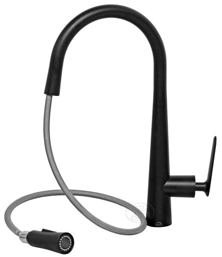 Кухненски смесител Nalda Black изтеглящ - Laveo, черен едноръкохватков смесител с изтеглящ душ за кухня, онлайн магазин KERANOVA