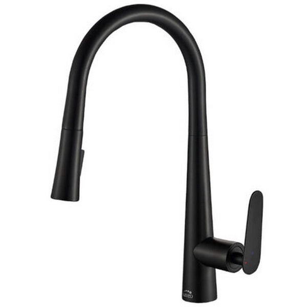 Кухненски смесител Nalda Black изтеглящ - Laveo, черен едноръкохватков със стреловиден изтеглящ душ за кухня, 8 години гаранция