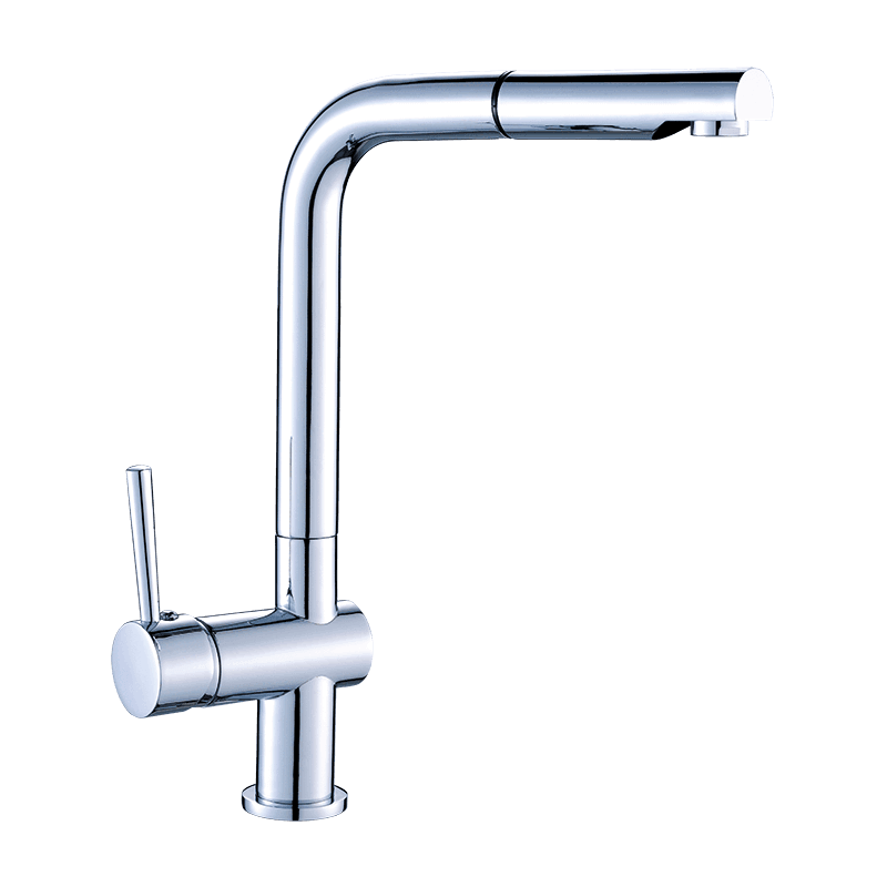 Кухненски смесител Luna изтеглящ - Laveo хром, едноръкохватков с изтеглящ душ, керамичен картуш и аератор – онлайн магазин за обзавеждане KERANOVA