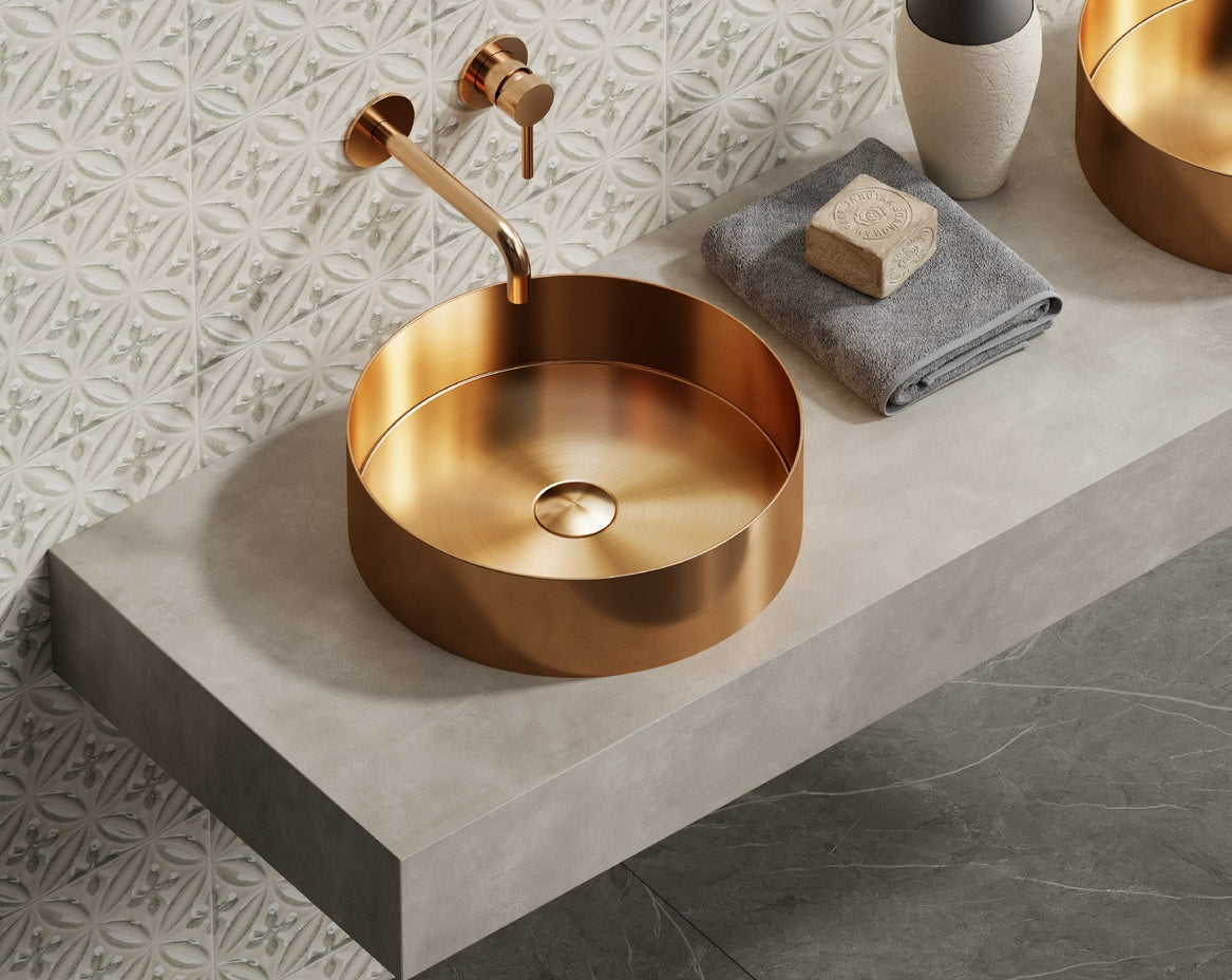 Неръждаема мивка Venus Rose Gold Ф38 см. розово злато PVD, кръгла мивка за баня, онлайн магазин KERANOVA