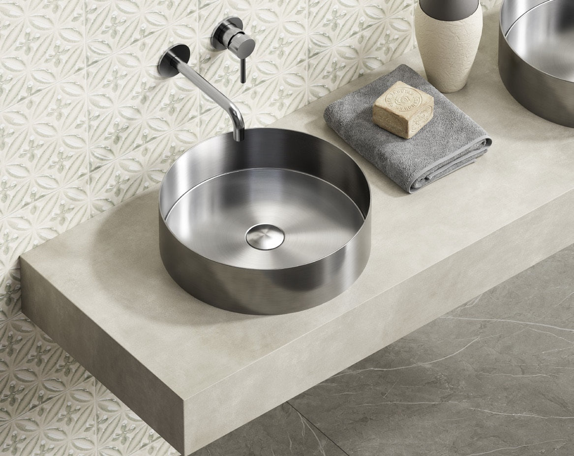 Неръждаема мивка Venus Brushed Steel Ф38 см. - кръгла PVD боядисана мивка за баня, вносител KERANOVA, модел Venus BB6802-BS от Гърция