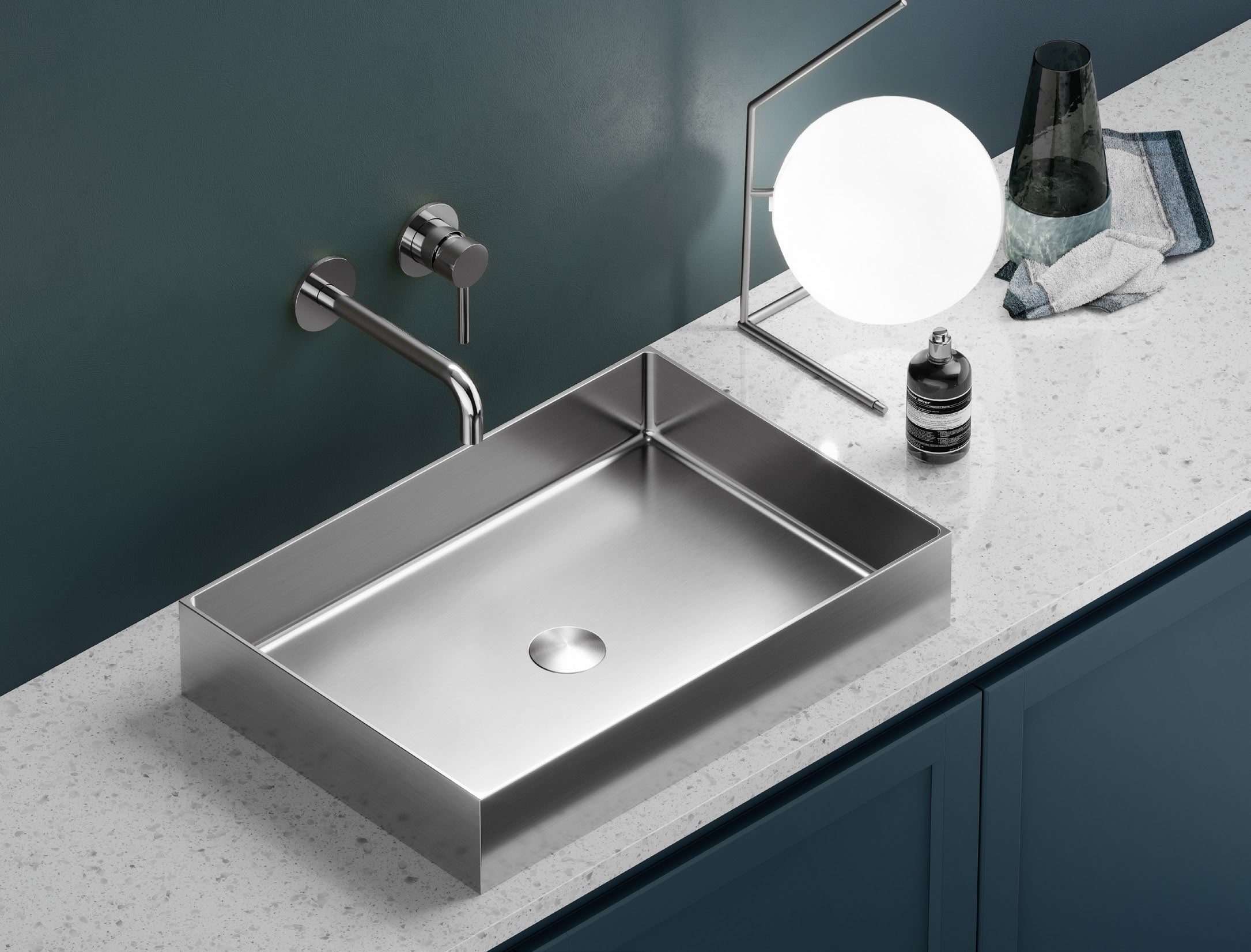 Неръждаема мивка Saturn Brushed Steel 55х38 см. - PVD покритие, сатенирана стомана за баня от KERANOVA онлайн магазин