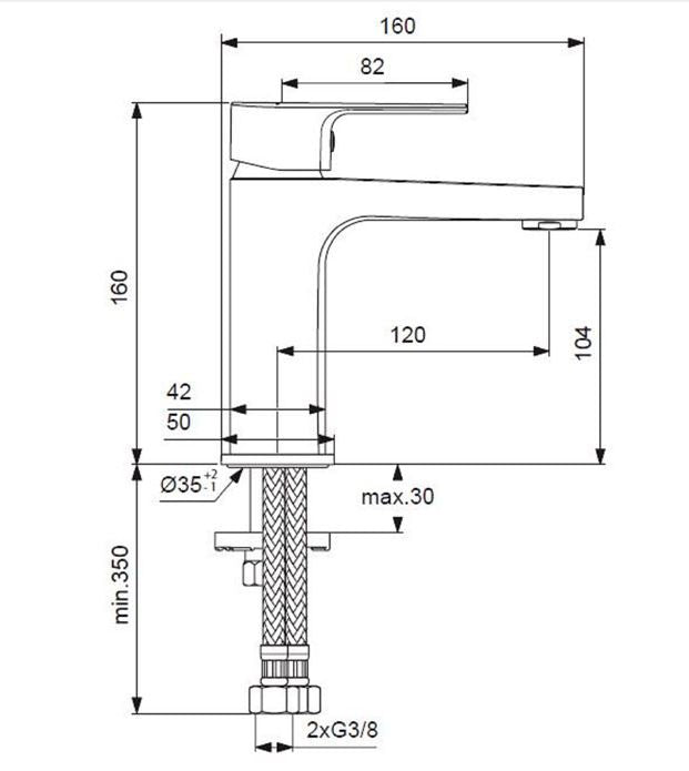 ESLA КОМПЛЕКТ 3 В 1 - Ideal Standard схематичен технически чертеж на смесител с размери за онлайн магазин KERANOVA