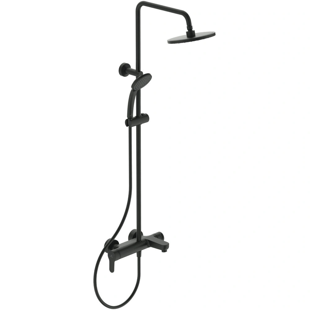 Душ система с чучур Cerafine O Silk Black - Ideal Standard, черна душ система с глава Ø200 мм и ръчен разпределител, KERANOVA