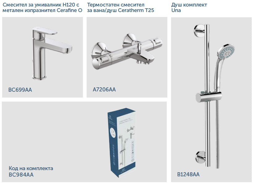 CERAFINE O И CERATHERM T25 КОМПЛЕКТ 3 В 1 - Ideal Standard комплект смесители за баня хромен дизайн онлайн магазин KERANOVA