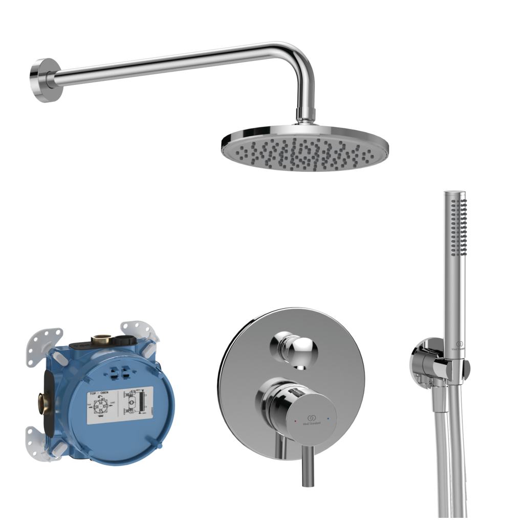 Комплект за вграждане Ceraline - Ideal Standard хромен душ комплект с глава 200мм, ръчен душ и вграден смесител за KERANOVA магазин