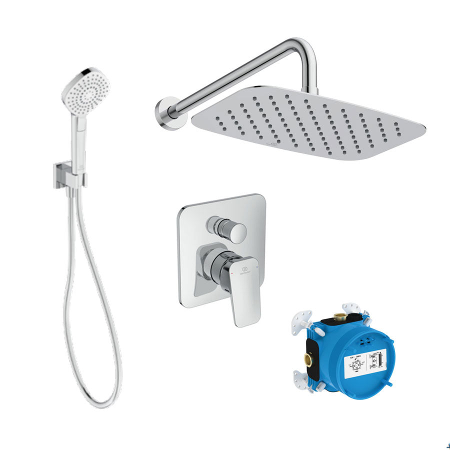Комплект за вграждане Ceraplan - Ideal Standard с душ глава 200x300 мм, ръчен душ и вграден смесител за баня KERANOVA